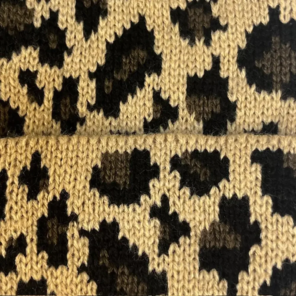 C.C Leopard Print‎ Beanie with Pom Pom